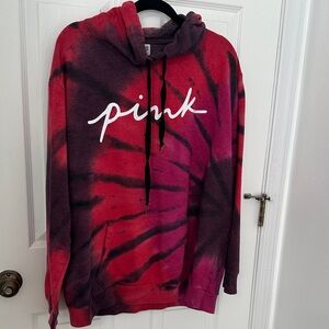 PINK Victoria's Secret Red and Black Tie-Dye Hoodie